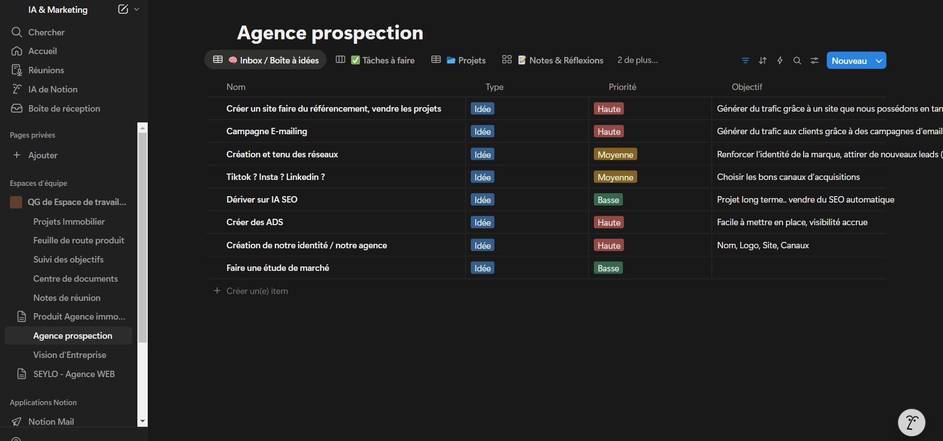 Capture - espace Notion/Trello
